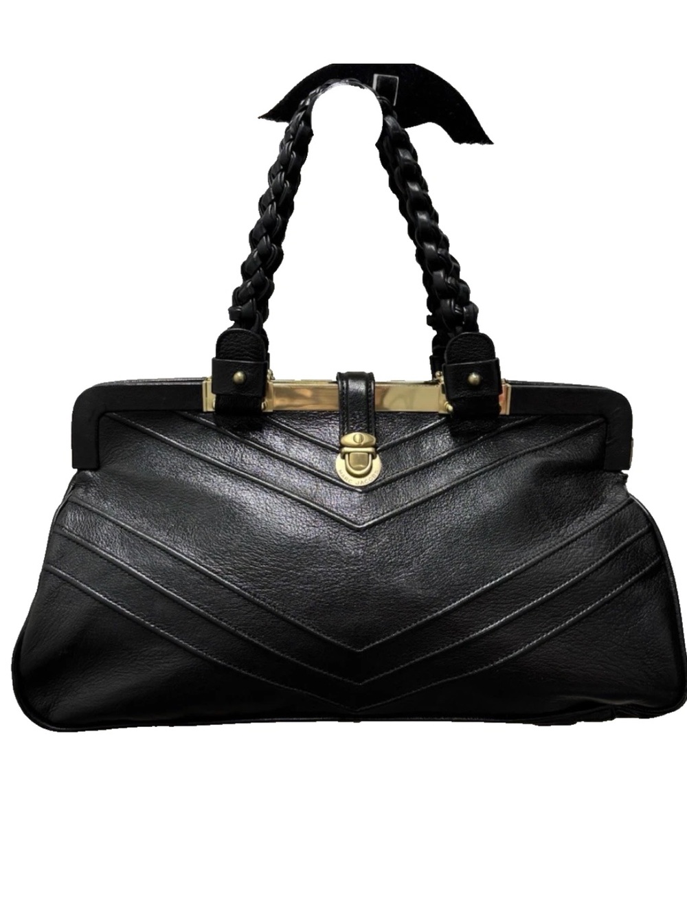 Marc Jacobs Black Leather Chevron Caroline Frame Bag Braided-Handle